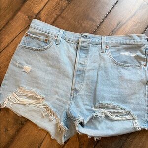 Light Blue Distressed Denim Women's Levi 501 Shorts